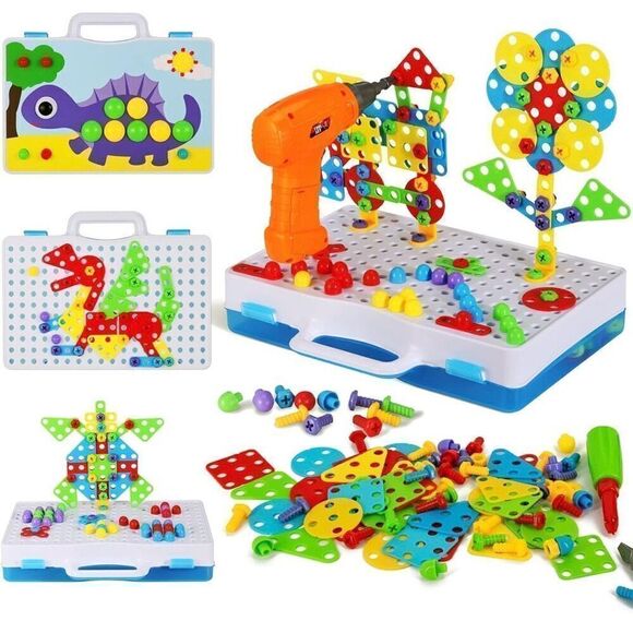 Drill Set Building Blocks 224 Pieces Mosaic Drill Set for Kids STEM Learning New - Picture 1 of 6